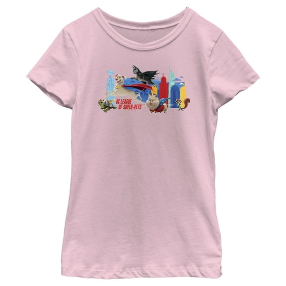 Girl's DC League of Super-Pets Metropolis Groupshot Graphic Tee Light Pink X Large
