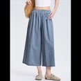 thumbnail image 4 of Pantalones Palazzo de Algodón A Cuadros para Mujer, Cintura Elástica, con Bolsillos, para Verano Azul Marino S, 4 of 8