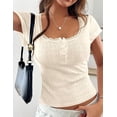 thumbnail image 3 of PRETTYGARDEN Summer Tops for Women Short Sleeve Lace Trim Slim Fitted Henley Tee Shirts Y2K Fashion Clothing, 3 of 7
