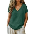 thumbnail image 4 of Aoiroe Women Cotton Linen Crew Neck Short Sleeve Tunic,Office Dress Shirt Loose Fit Short Sleeve Floral Blouses Casual Loose Fit Blouses Short Sleeve Fitted Womens Tops Womens Fall Tops L, 4 of 8