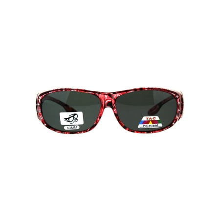 Polarized Womens Rhinestone Bling Fit Over Floral Print 63mm Sunglasses Red