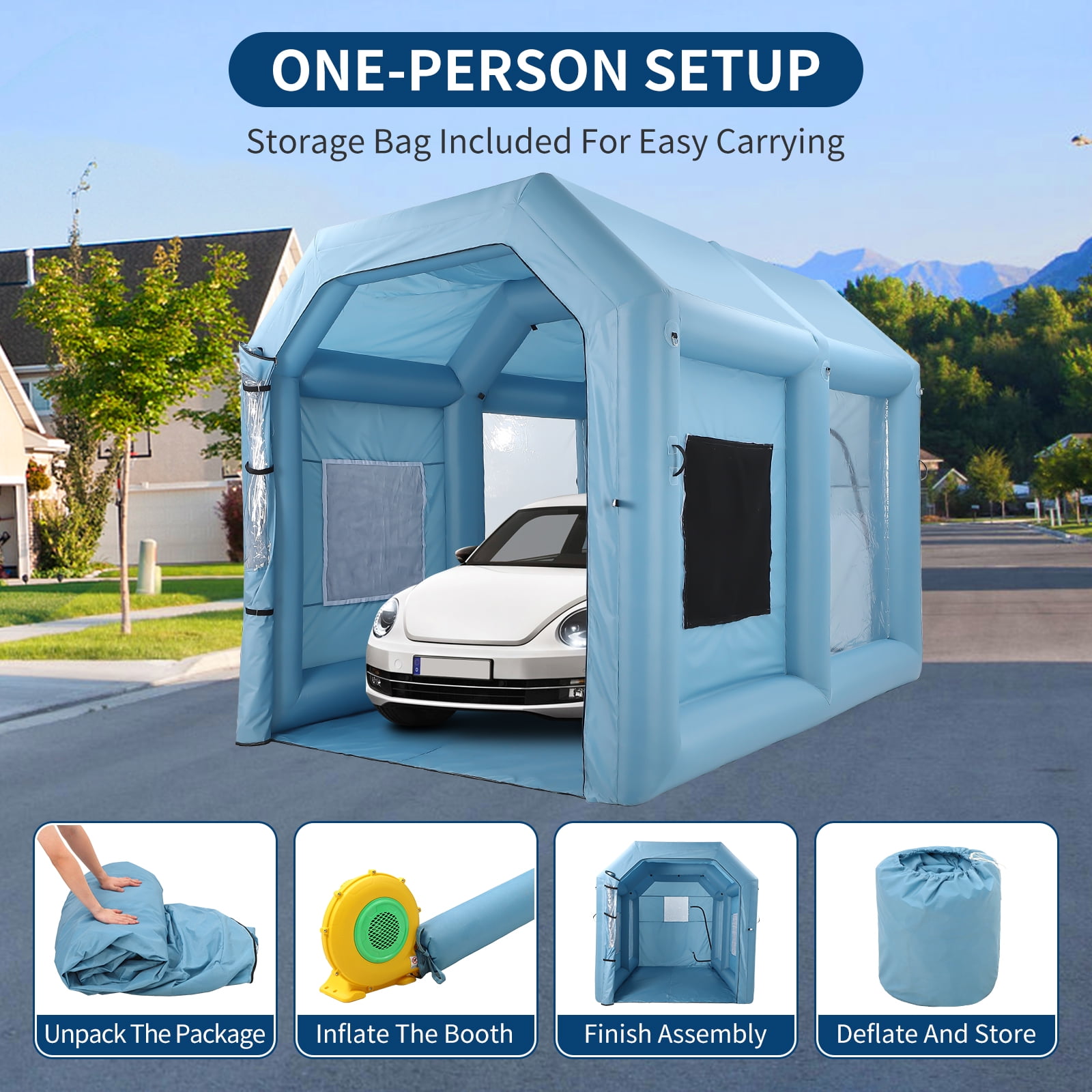 JustSmart Inflatable Paint Booth, Portable Inflatable Spray Booth Tent with 480W Blower and 3-Layer Filter System, Ideal for DIY Spray Car Motorcycle Garage Furniture Part Painting