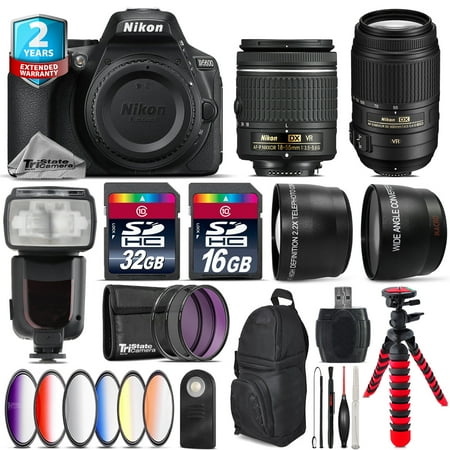 Nikon D5600 DSLR + AF-P 18-55mm VR + AFS 55-300mm VR + Pro Flash - 48GB Kit
