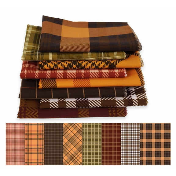 Soimoi 8 Pc Fat Quarter Bundle,Check & TartanPrint 18"x 22"DIY Patchwork-100% CottonPre-Cut Quilting Fabric Orange, Black, Browns