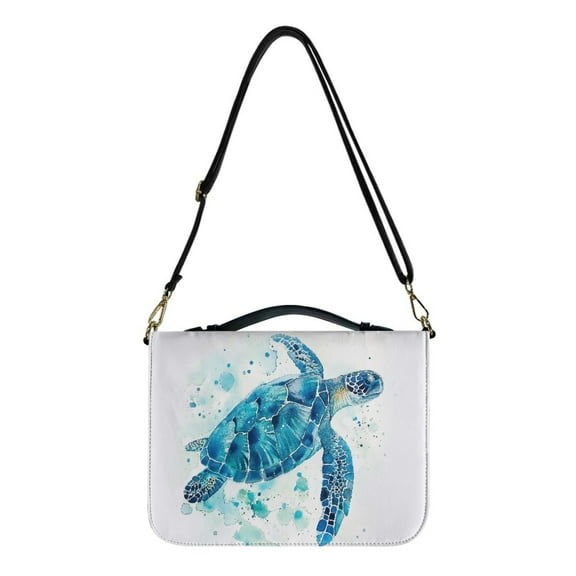 Kuiaobaty Watercolor Turtle Print Bible Cover for Women Men PU Leather Bible Tote Bag Large Capacity Bible Bag with Handle & Shoulder Strap, Multifunctional Bible Carrying Case Church Bag, L