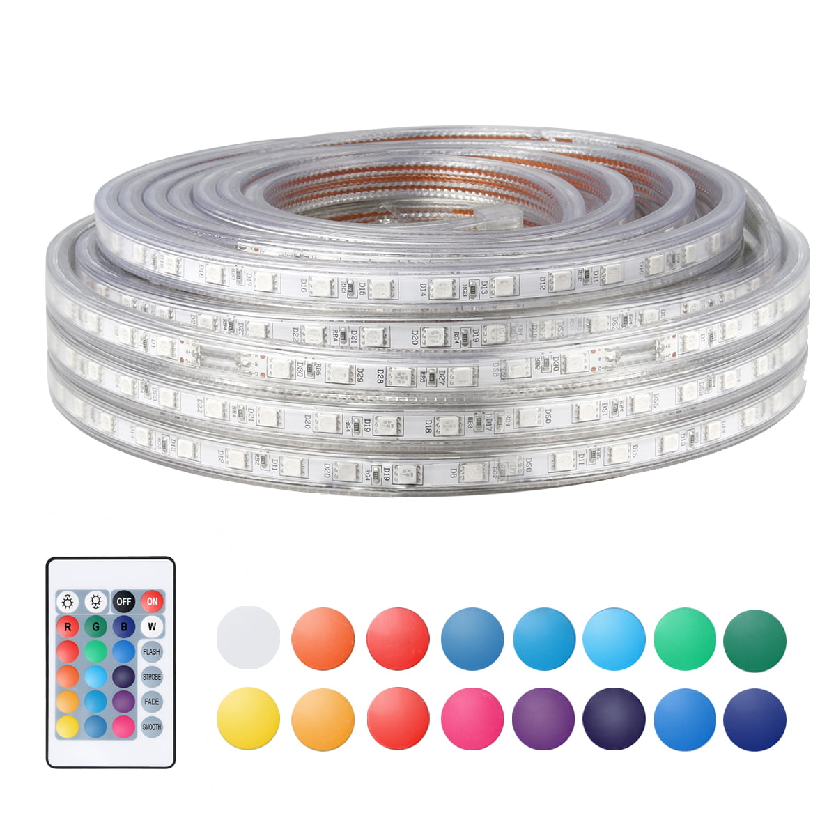 33Ft/10M Waterproof LED Rope Strip Light Multi-color Outdoor Changing Remote 
