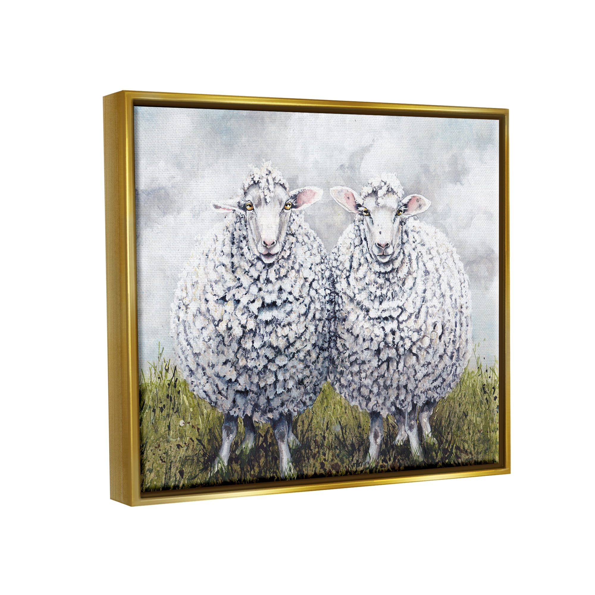 Stupell Industries Sheep Duo Farm Landscape Animals & Insects Painting Gold Floater Framed Art Print Wall Art, 31 x 25
