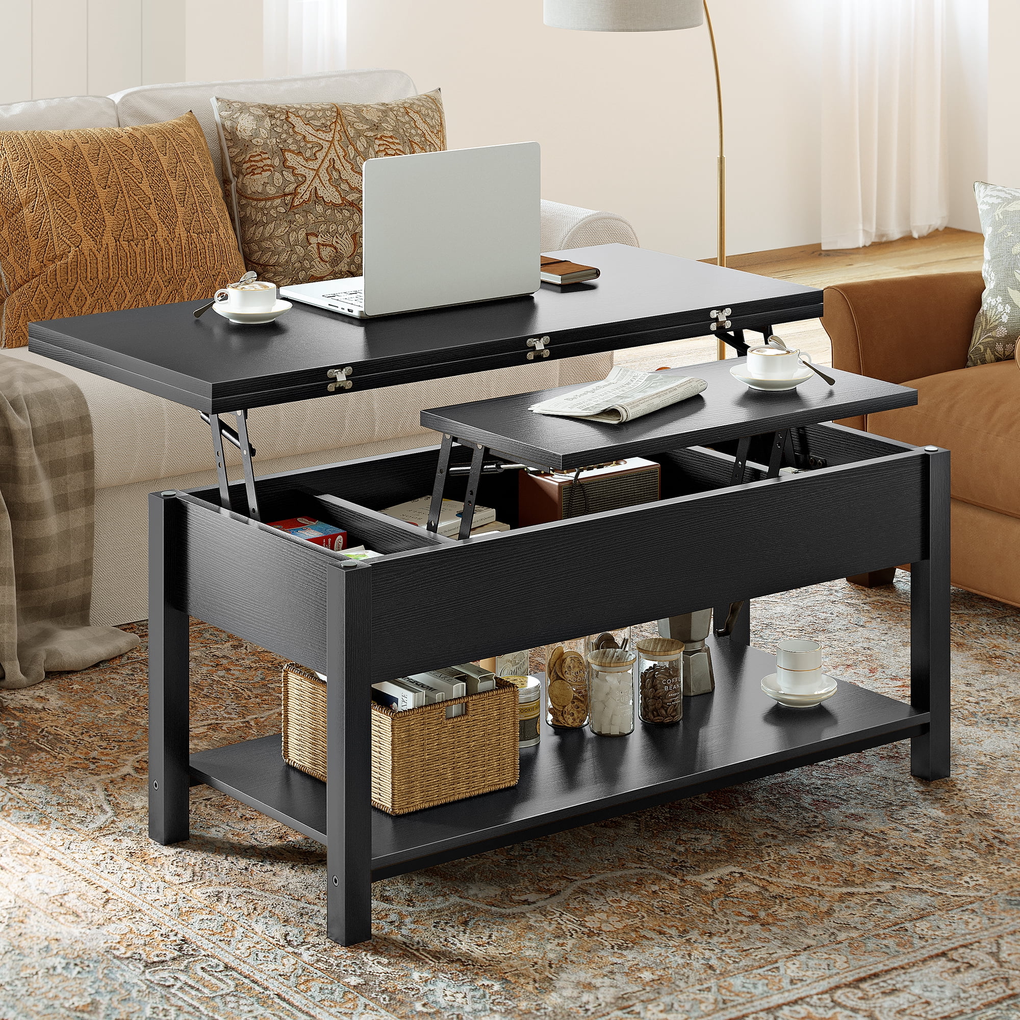 GUNAITO 40.9"Lift Top Coffee Table,4 in 1 Multi-Function Convertible Coffee Table with Hidden Storage Modern Framhouse Coffee Table for Living Room Black