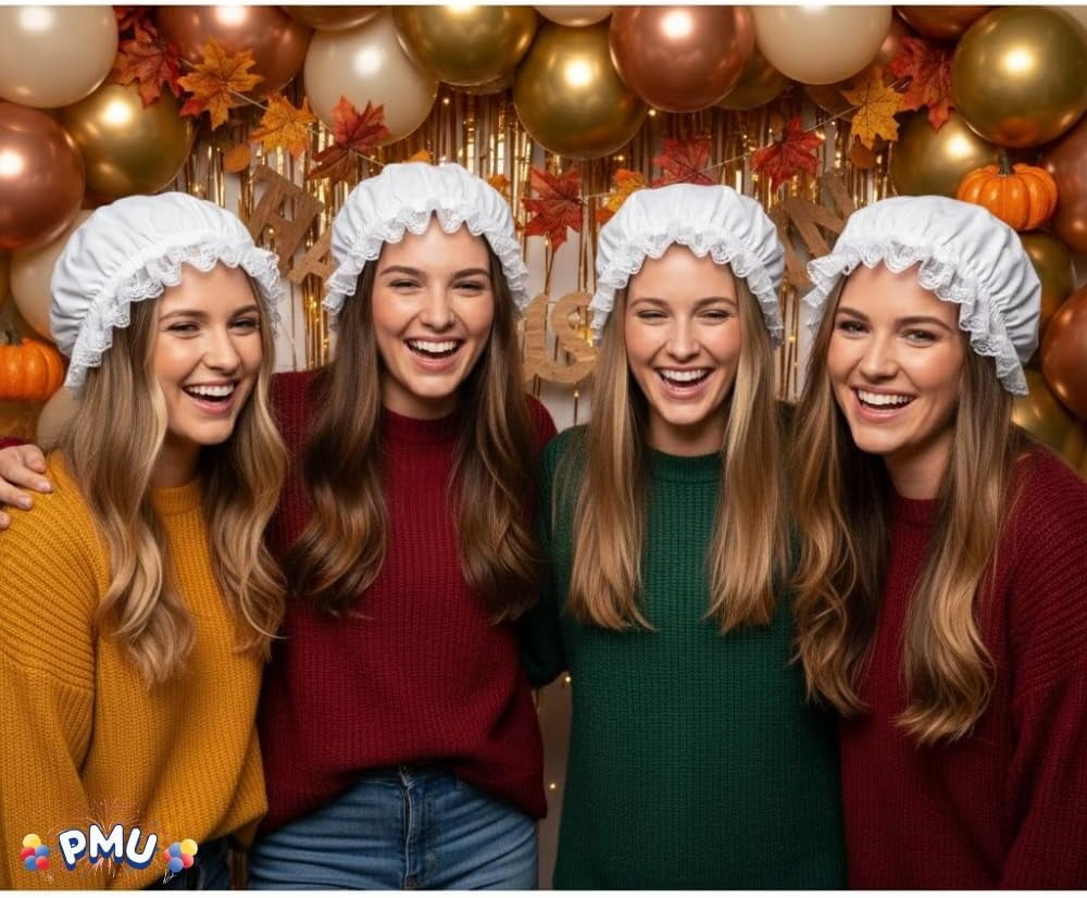 PMU Thanksgiving Colonial Mob Hat, White Bonnet Cap Pack of 1
