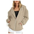 thumbnail image 3 of larppty Puff Print Lettering Oversized Full Zip Hoodie with Pocket - Y2K Preppy Pullover for Women Teens Girls（Beige，XL）, 3 of 4