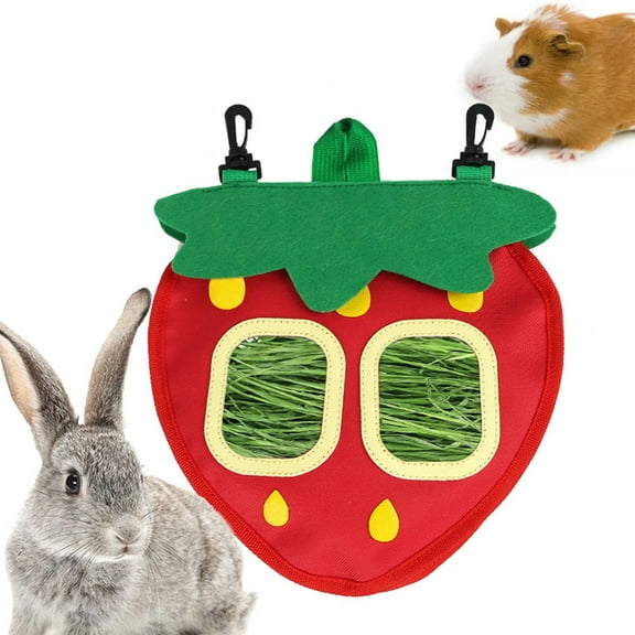 CHBORLESS Rabbit Hay Feeder Bag Hanging Guinea Pig Hay Feeder Bunny Hay Bag (Strawberry)