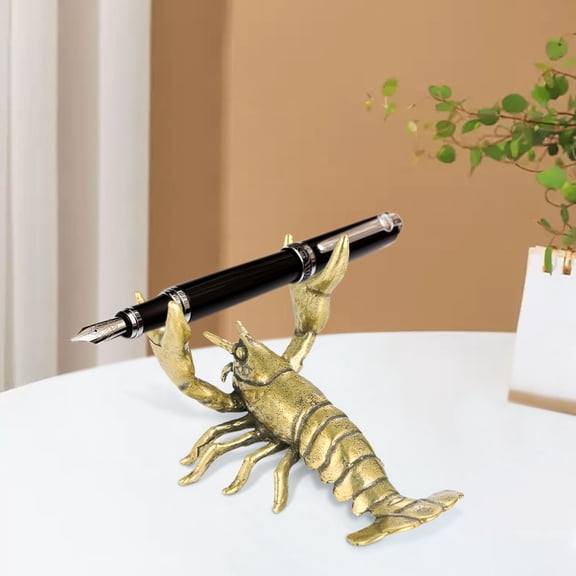Gnmfd Brass Lobster Pen Holder Desktop Decoration 2" Unique Desk Organizer for Office Home, Quirky Decorative Pen Stand for Marine Lovers Conversation Starter