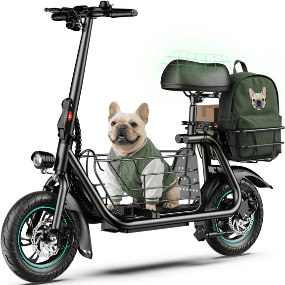 MIHOVER 550W Pet Friendly Electric Scooter with Seat for Small Dogs, 12" Electric Scooters for Adults, Dual Baskets 36V 7.8AH Battery, UL2272 Certified