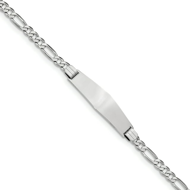 14k WG Figaro Link Soft Diamond Shape ID Bracelet (Weight: 7.1 Grams, Length: 7 Inches)