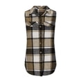 thumbnail image 3 of Women's Fall Flannel Plaid Vests Tops Oversized Sleeveless Long Coat Cozy Casual Fashion Jackets with Pockets New Women's Fall Lightweight Vests Khaki M, 3 of 6