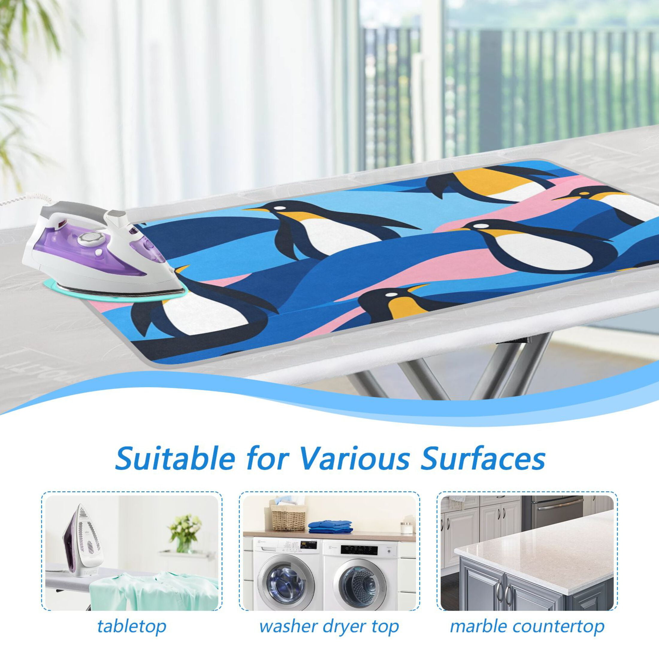 Playful Penguin Art Ironing Mat Blanket for Table Top Travel Portable Ironing Board Pad 47.2x27.6 Inch