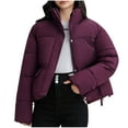 thumbnail image 2 of jtjvou Cropped Puffer Jacket for Women 2025 Warm Winter Quilted Coat Outerwear Solid Color Zip Up Short Puffy Coat Purple XXL, 2 of 5