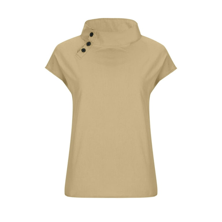 Summer High Neck Top for Womens Fashion Mock Neck Short Sleeve T Shirt Solid Color Pullover Tee Designer Tee Shirts Walmart