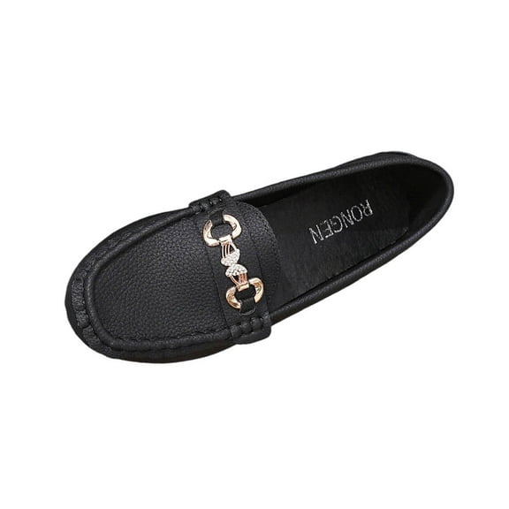 Black Ladies Round Toe Slip On Moccasins Flat Bottom Shallow Mouth Lightweight Solid Color Casual Four Season Footwear