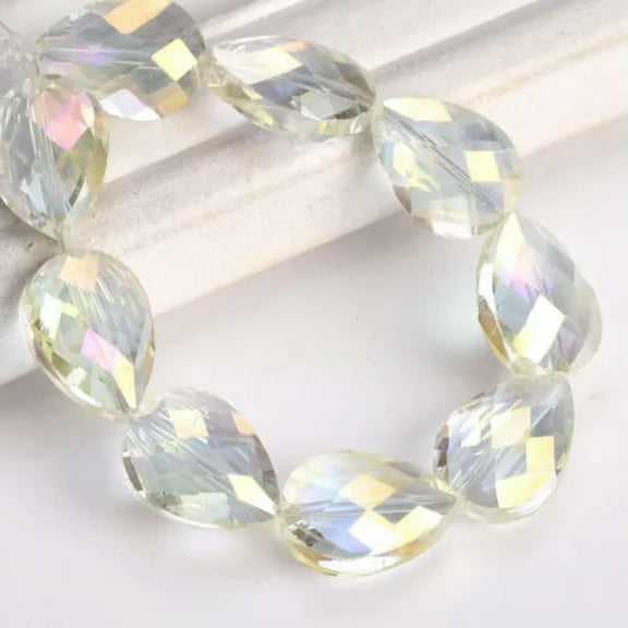 U8MO 5pcs 18x13mm 24x17mm Flat Teardrop Faceted Crystal Glass Loose Beads DIY Jewelry-18x13mm-Yellow Colorized