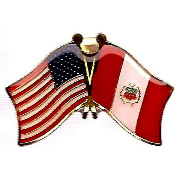 Pack of 50 Peru & US Crossed Double Flag Lapel Pins, Peruvian & American Friendship Pin Badge