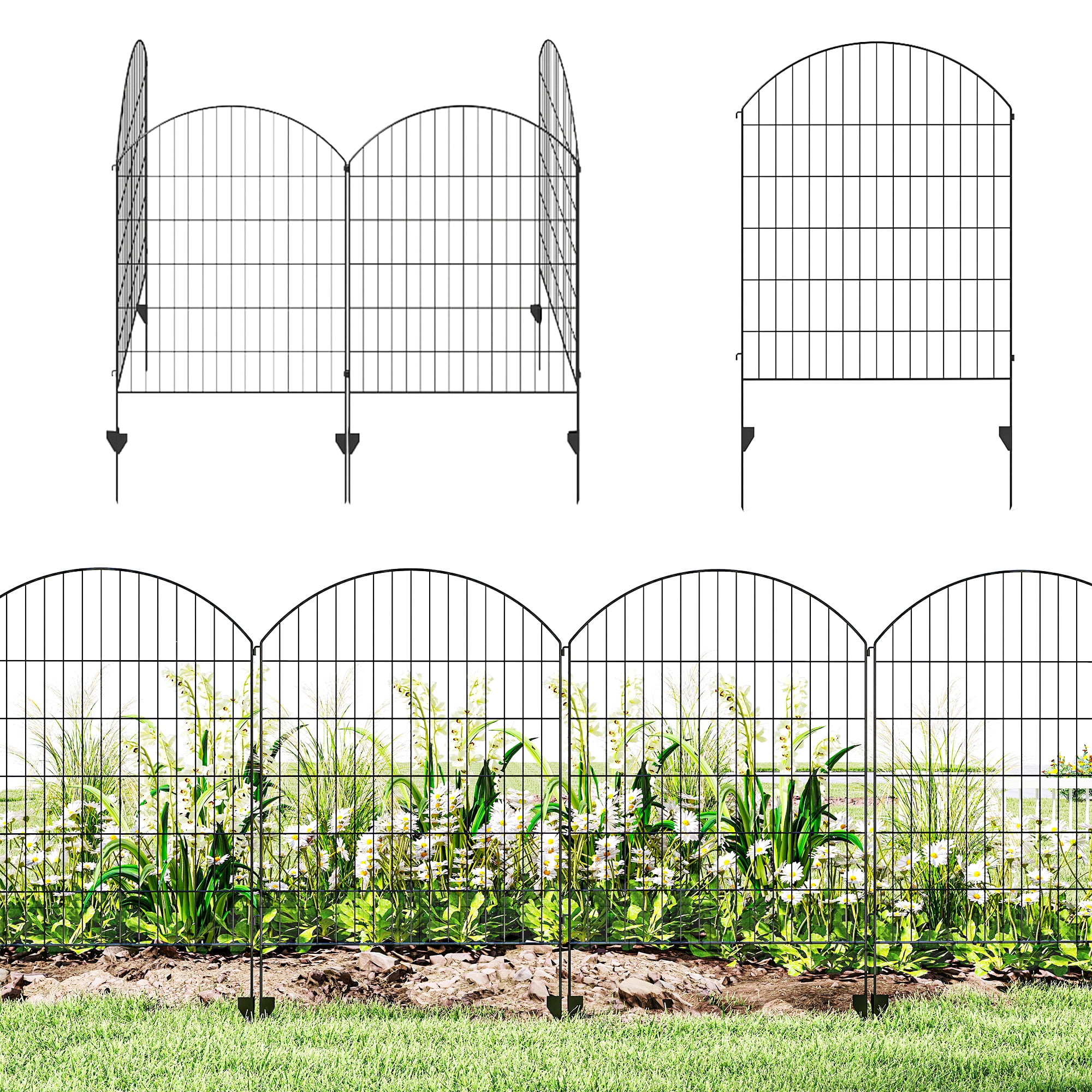 Outsunny Garden Fence, 4 Pack Metal Fence Panels, 11.4' Decorative Yard Border Edging, Landscape, 43" H, Grids