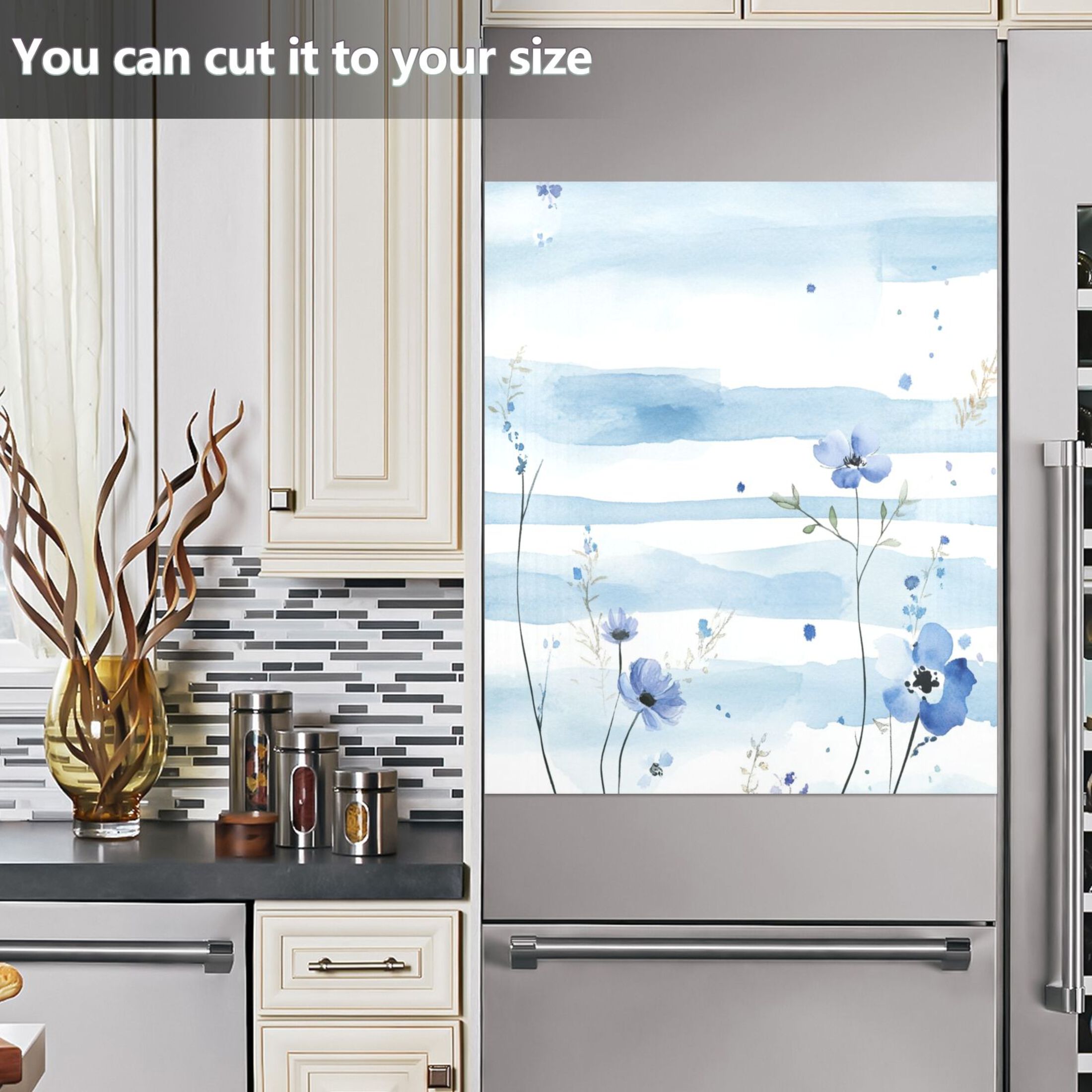 Dishwasher Magnetic Sticker 23x26 Inch Refrigerator Magnetic Sticker Washing Machine Magnetic Sticker Kitchen Panel Magnetic Sticker Home Decor Beautiful Blue Cartoon Flower