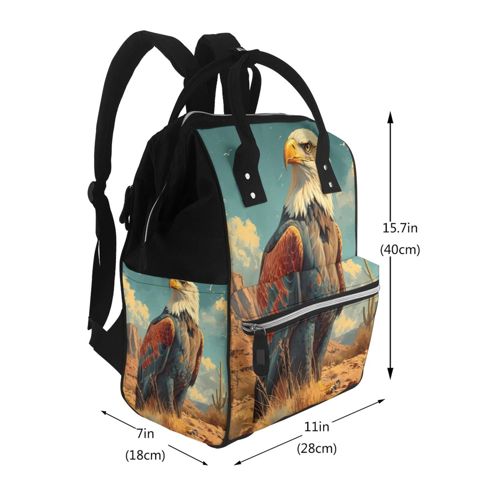 Fuzoiu Western Desert Cactus Bald Eagle Print Diaper Bag Backpack,Baby Essentials Travel Tote,Multi function Waterproof Diaper Bag, Travel Essentials Baby Bag - Unisex