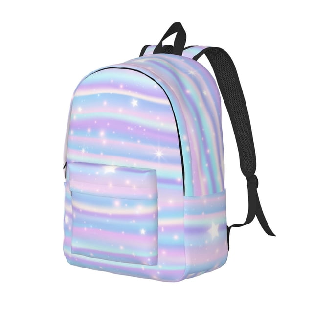 Kdxio Striped Gradient Print Canvas Backpack for School Work Travel Lightweight Unisex Daypack with Laptop Compartment and Adjustable Straps-Small