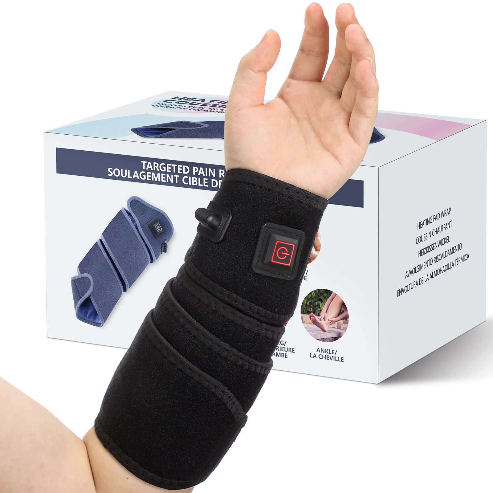 Heating Pad Wrap for Multiple Areas MULTI-USE WRAP Perfect for Elbow, Wrist and Forearm Body Strip Type Wrap Around Heating Pad 3 Heat Settings Black