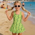 thumbnail image 3 of Tutolipy Avocado Print Toddler Little Girls Bathing Suits, Girls Bathing Suit with Skirt Girls Swimsuits Cross Shoulder Strap Design Sleeveless Bathing Suit Size 5-6 Years, 3 of 8
