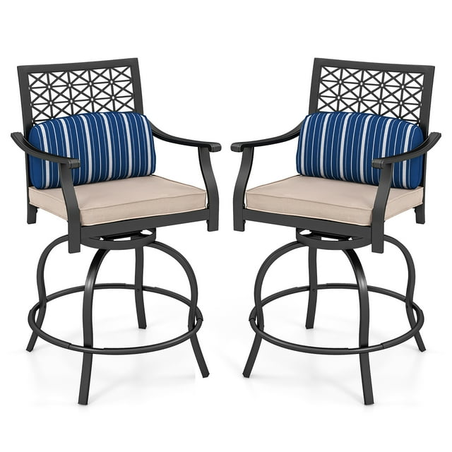 Gymax 2 PCS Patio Swivel Bar Chairs Metal Counter Height Bar Stools w/ Gentle Rocking