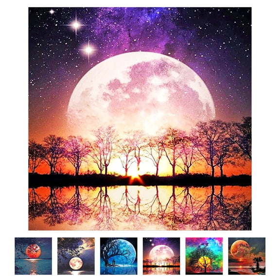 JELLOO Diamond Round Full Drill Rhinestone Painting DIY 5D Diamond Painting Kits Moon Diamond Pictures Embroidery Cross Stitch for Home Wall Decor
