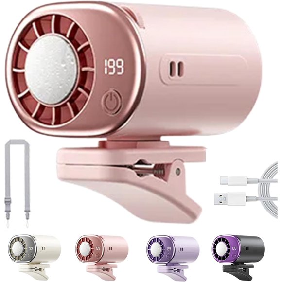 2026 Car Clip On Air Conditioner Fan with LED Display - 360° Rotation, 199 Speeds Adjustable, USB Rechargeable Personal Cooling Fan, 16℃ Semi-Cooling, Detachable Wide Clamp, for Car (Pink)