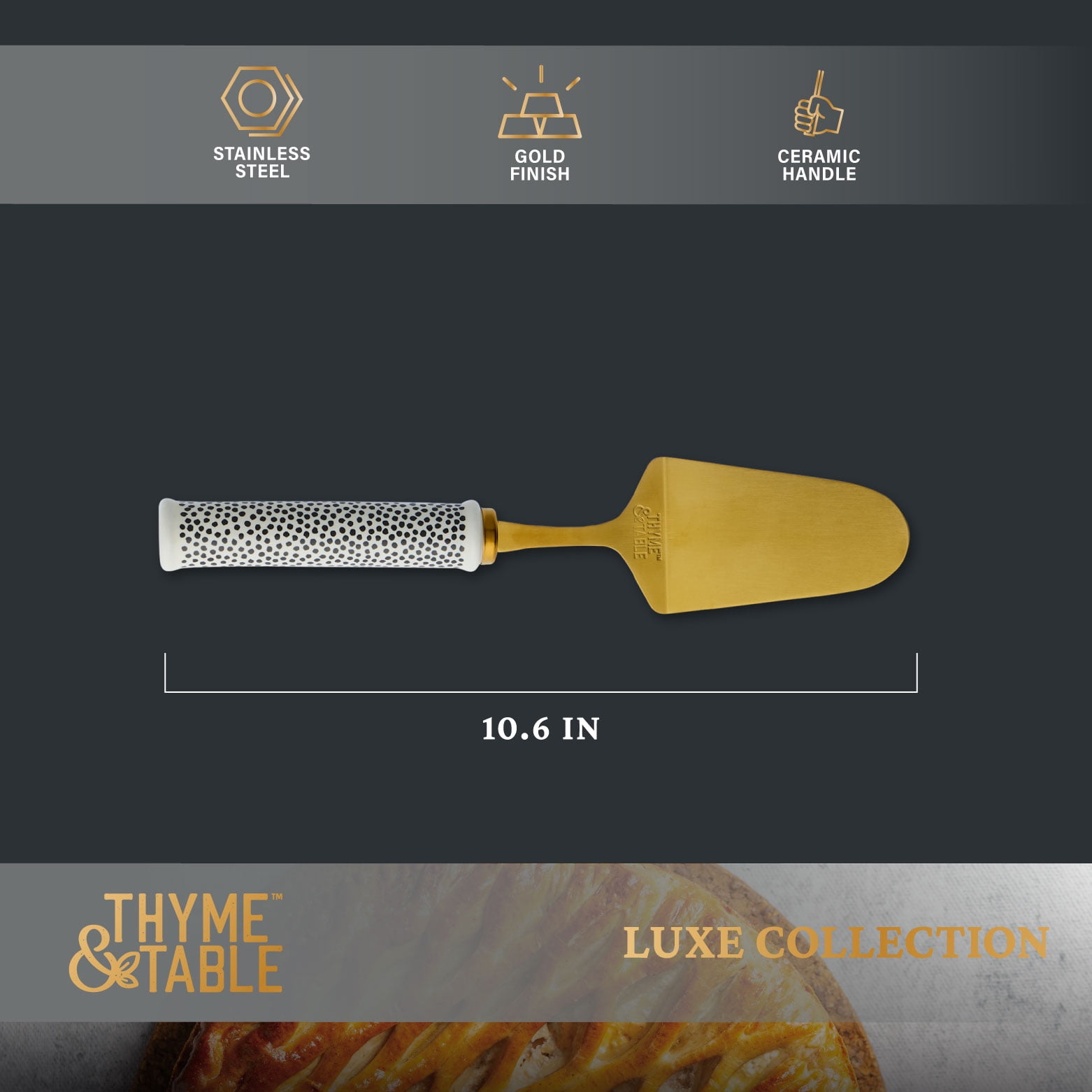 Thyme & Table Non Slip Gold Stainless Steel Pie Server with Ceramic Dot Pattern Handle