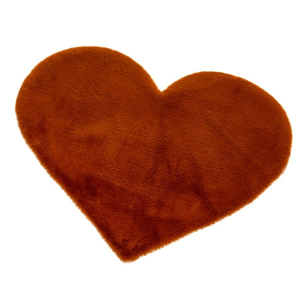 Alfombra en forma de corazón, tapete de felpa suave para dormitorios, 70x90cm color café
