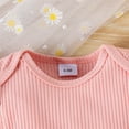 thumbnail image 6 of MEZZALL Baby Girls Solid Color Ribbed Bodysuit With Floral Print Overalls Outfits Sets For 0 18 Months Summer Outdoor Play 6-12 Months Stylish Baby Wear, 6 of 9