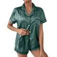 thumbnail image 1 of Eashery Black Pajamas For Women Women's Satin Sleepwear Short Sleeve Button Shirt and Shorts Pajama Set G Large, 1 of 4