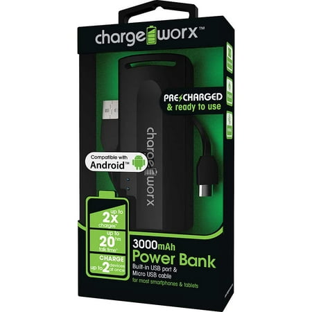Chargeworx CX6524BK 2600mAh Rechargeable Power Bank,
