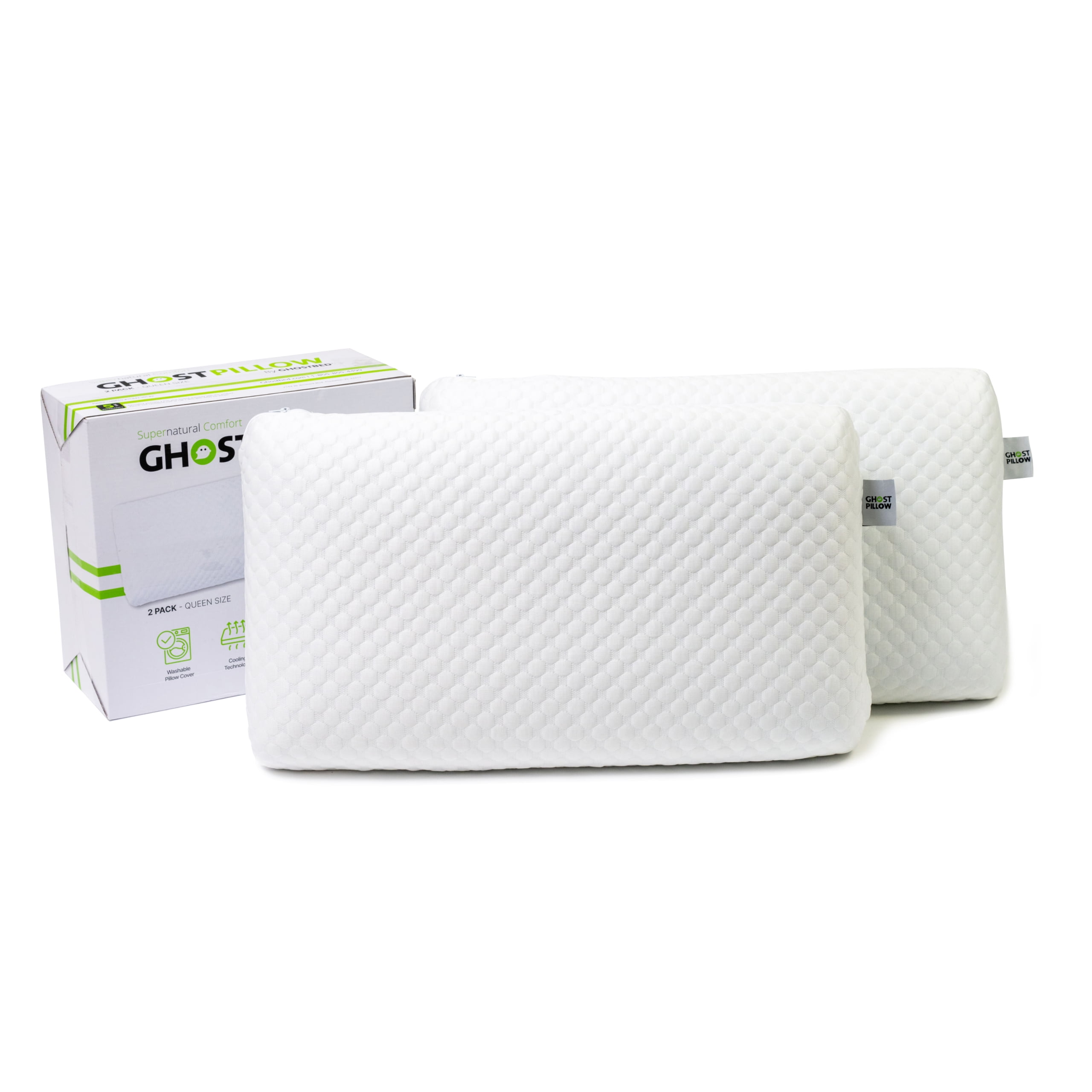 GhostBed Gel Memory Foam Pillows Patented Ventilated Cooling – Standard Size – 2 Pack