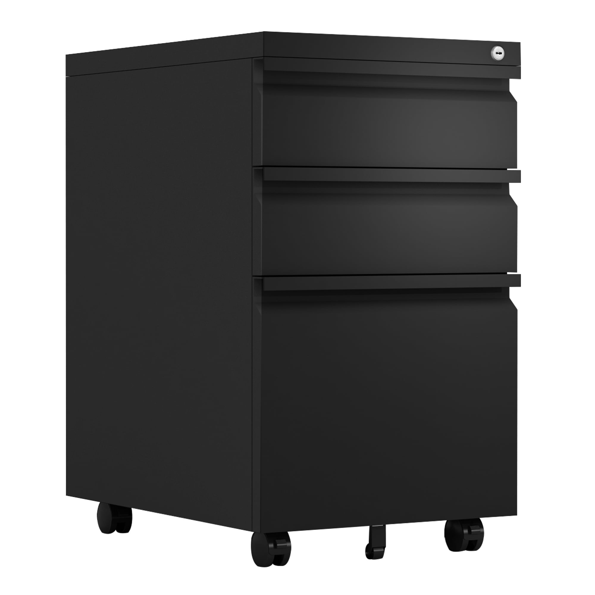 Black Fully Assembled Except Wheels File Cabinet 3 Drawer Metal File Cabinet with Lock and 5 Casters Mobile Filing Cabinet Office Cabinet Under Desk Cabinet with Storage for Hanging File Letters 