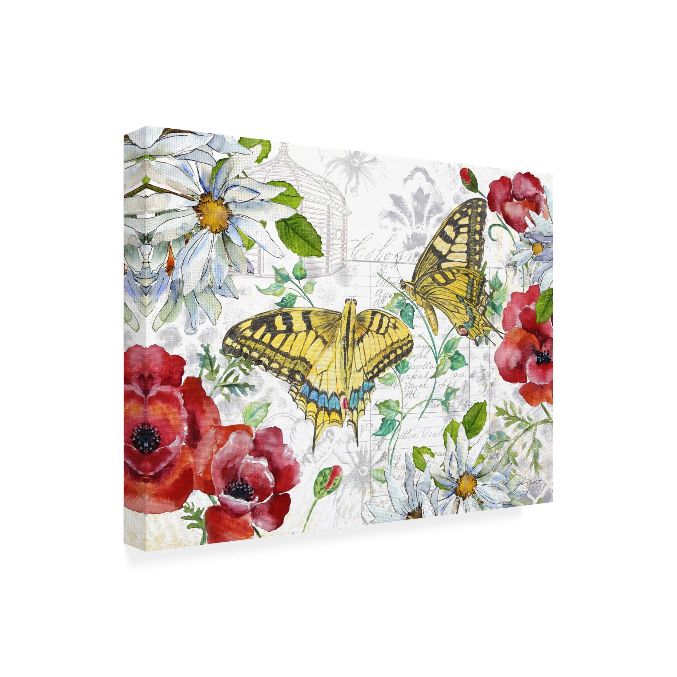 Canvas Wall Art - Jean Plout 'Floral Butterfly Garden A' Wall Art for Living Room, Bedroom, or Office Décor by Trademark Fine Art - 32 x 24 Inches