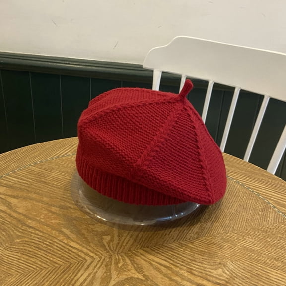 Helii Women's Solid Color Knitted Beret - Fashion Painter's Hat for Casual Wear