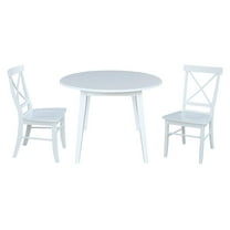 42" Round Solid Wood Dual Drop Leaf Table with 2 Chairs in White