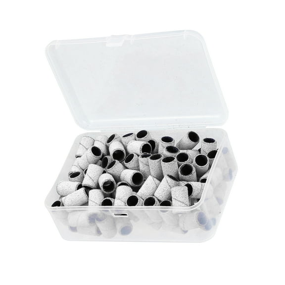100 Pieces 120 Grit Sanding Bands Set with Free Box, Drum Sander Sanding Sleeves for Nail Sanding Tools White