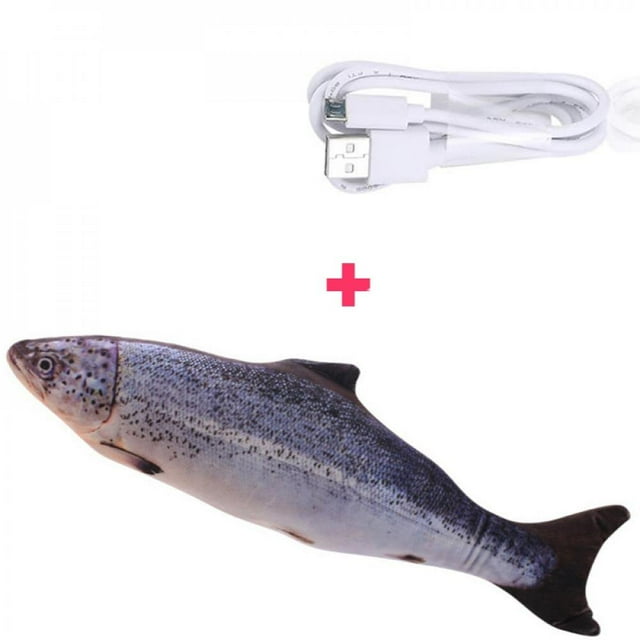 50% Off! 30CM Cat Toy Simulation Fish Toy Cat Mint USB Charging Silver Arowana