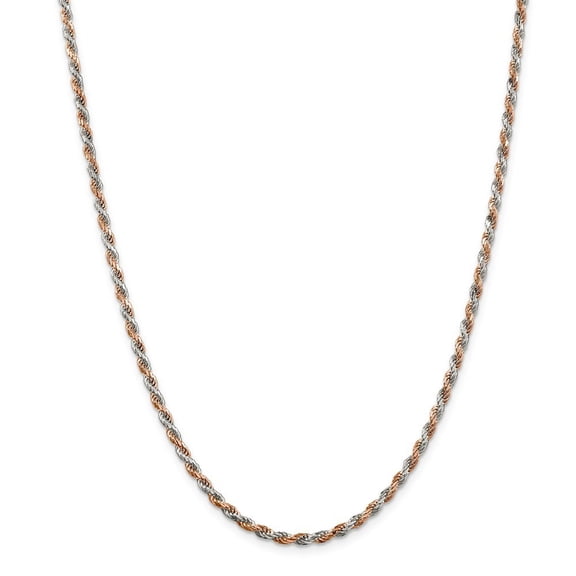 Sterling Silver 2.5mm Rose Gold-Flashed Rope Chain Necklace - 15.6 Grams - 24 Inch - Lobster Claw