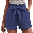thumbnail image 3 of Shorts for Women 2026 Summer Elastic High Waist Adjustable Tie Knot Wide Leg Loose Linen Casual Shorts with Pockets, 3 of 6