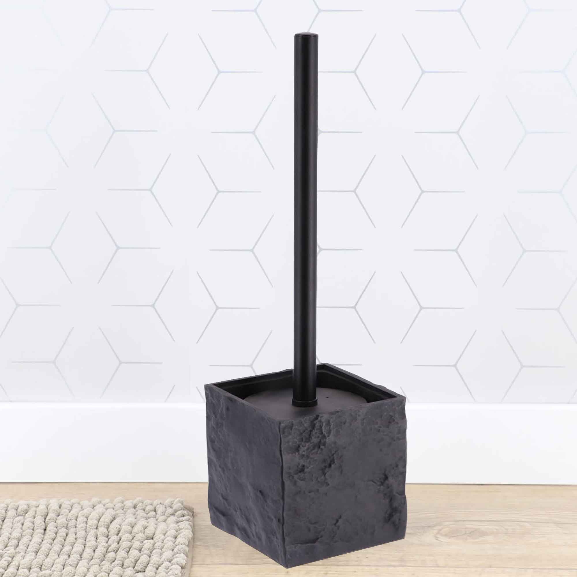 Evideco French Home Goods Stone Commercial Stone Black Toilet Brush & Holder Set with Toilet Brush, Black