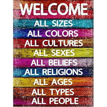 Homebody Accents All Welcome Metal Sign, Equality, Unity, Peace, Positive Living, Love trumps Hate